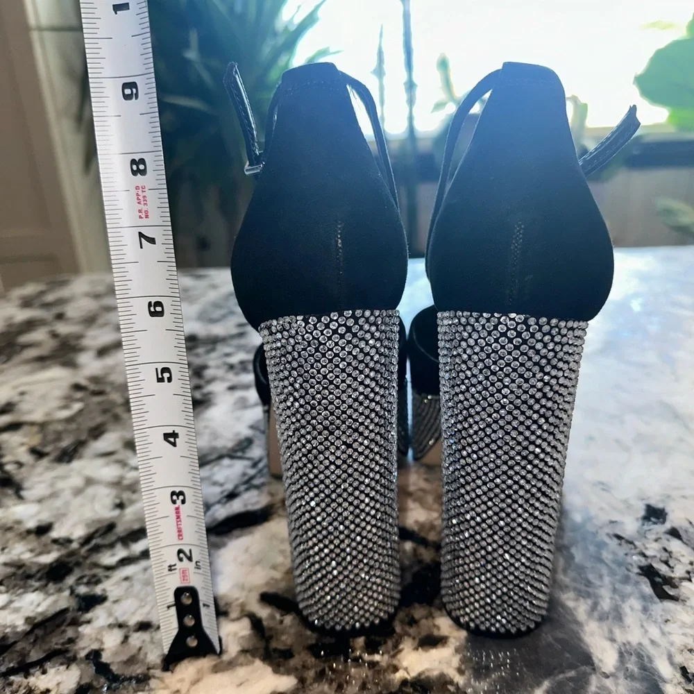 Gianni Bini Kaelani Rhinestone Black Suede Platform Heels Women’s Size 8.5